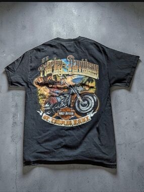 Harley-Davidson Black Short-Sleeve Tee Colorful Motorcycle Pirate Graphic Sz M